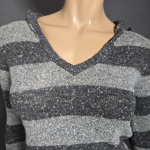 Y2K Rip Curl Striped Hooded Sweater Size XS Emo Grunge Gray Pullover - Picture 4 of 9
